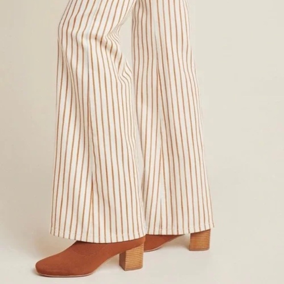 Anthropologie Striped Flare Pants in Cream and Rust Brown - Picture 6 of 6